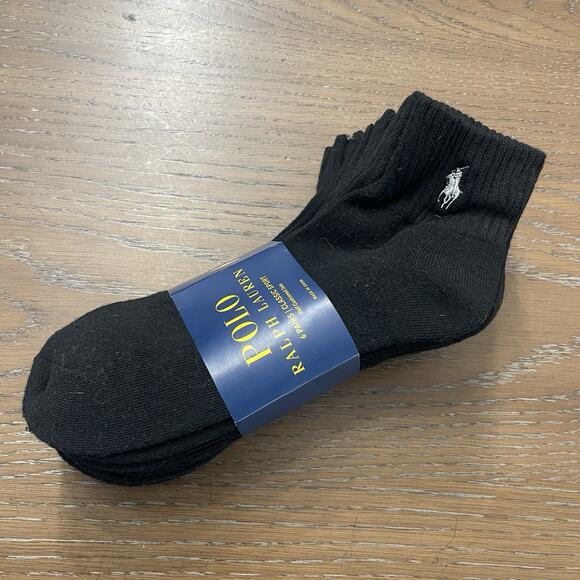 Polo Ralph Lauren Mens Socks 6 Pack Black Classic Sport Half Cushioned Sole NEW - Picture 1 of 6